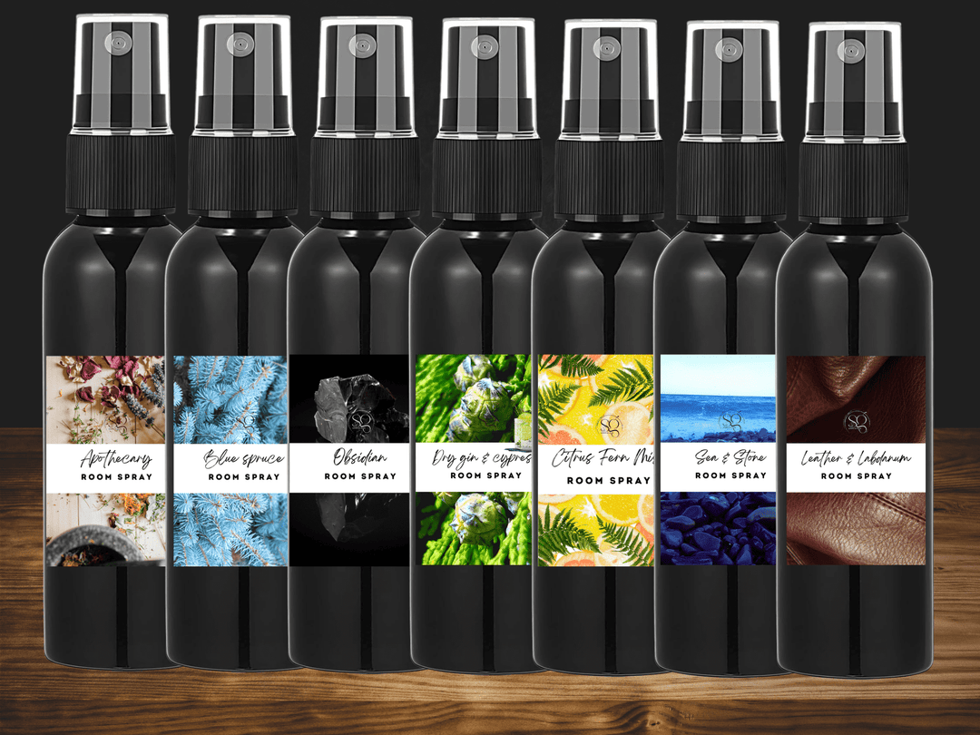 Masculine Room Spray Collection – Handcrafted Room & Linen Sprays with Bold, Sophisticated Scents Like Speakeasy, Obsidian, and Bergamot Eucalyptus