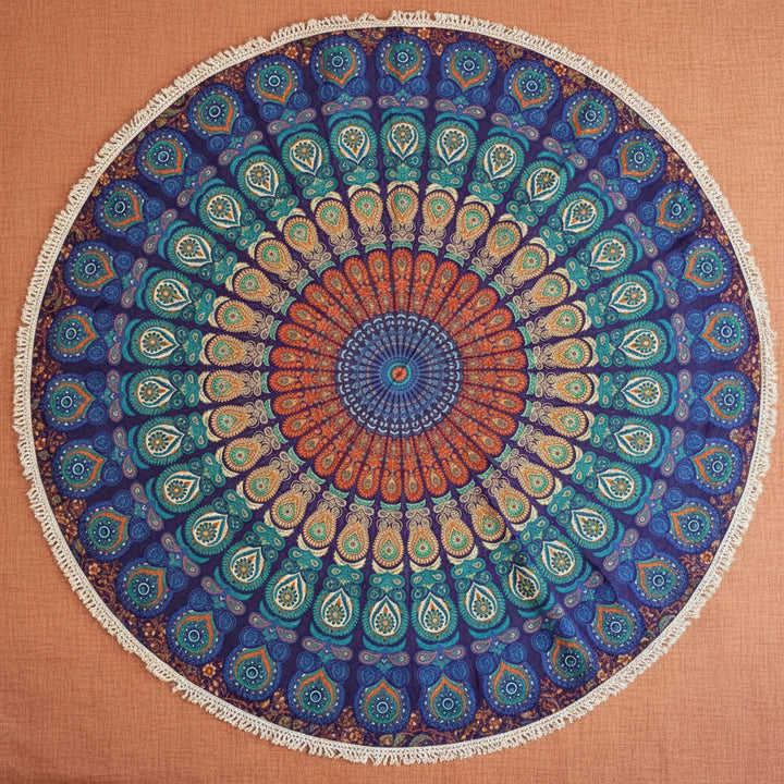 Beach Vibes Round Mandala Cotton Tapestry With Lace
