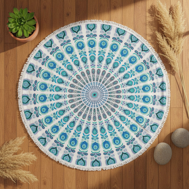 Dancing Peacock Round Mandala Cotton Lace Tapestry 70 Inch