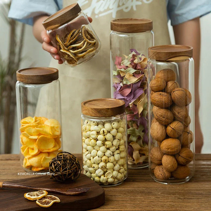 Glass Canisters with Elegant Wood Lids