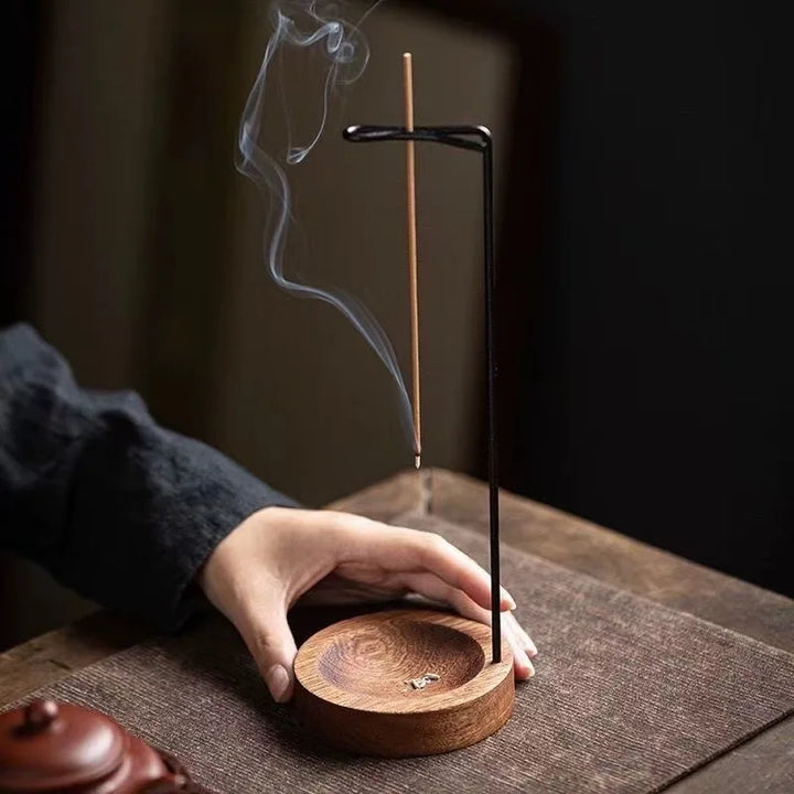 Upside Down Incense Burner - Wooden Round Incense Stick Holder Tray Ornament, Zen Garden Home Decor for Bedroom Yoga Meditation