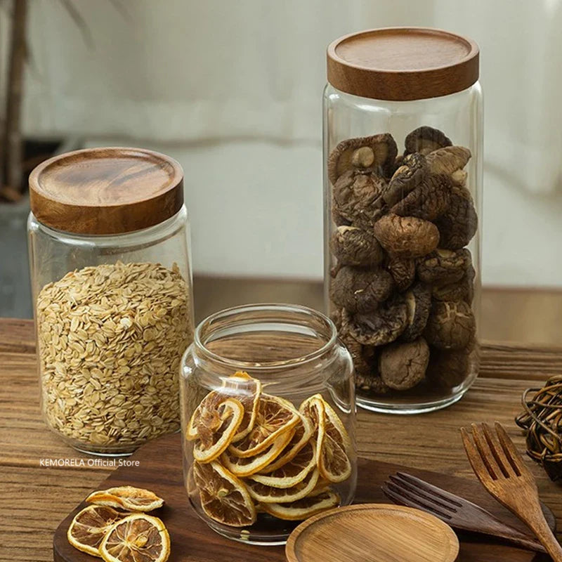 Glass Canisters with Elegant Wood Lids