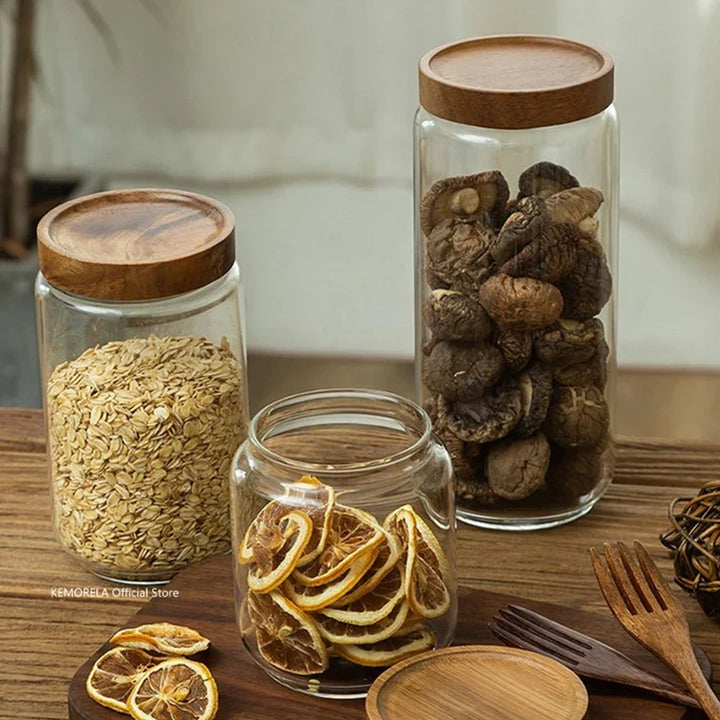 Glass Canisters with Elegant Wood Lids