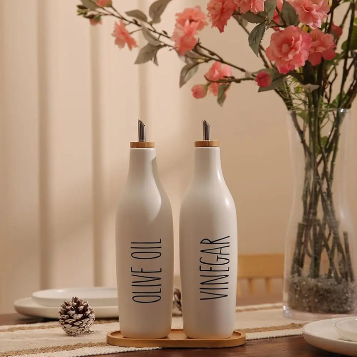 BONJEAN Olive Oil And Vinegar Dispenser Set Ceramic