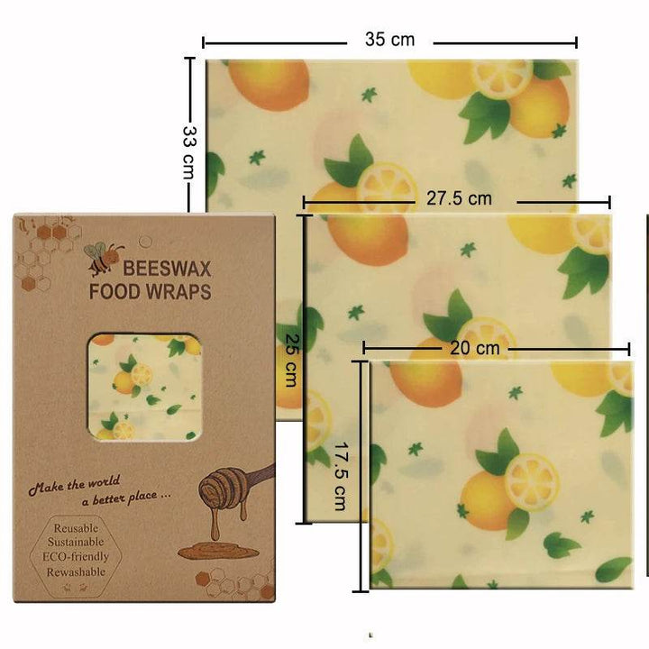 Beeswax food wrap set with lemon and citrus pattern, three size sheets