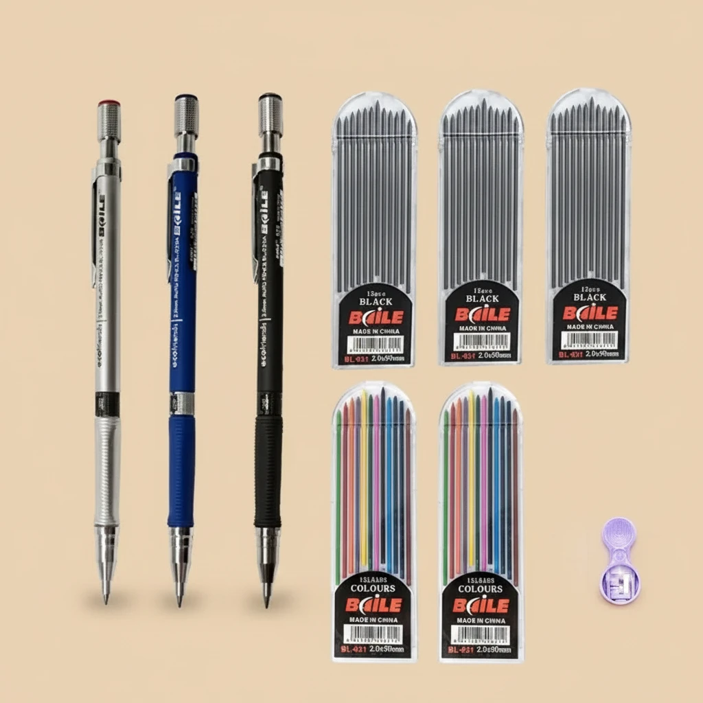 Mechanical Pencil Set With 2B Lead Refills For Writing And Sketching