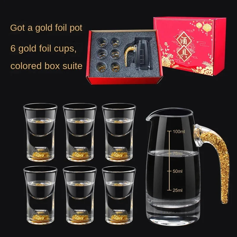 Glass Wine Set with Gold‑Foil Accents