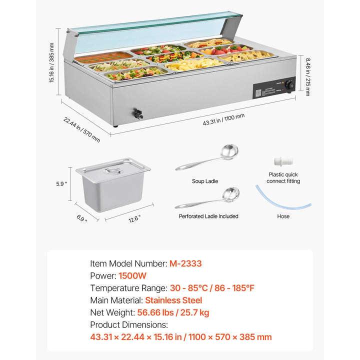 SucceBuy Commercial Electric Food Warmer Stainless Steel Buffet Bain Marie
