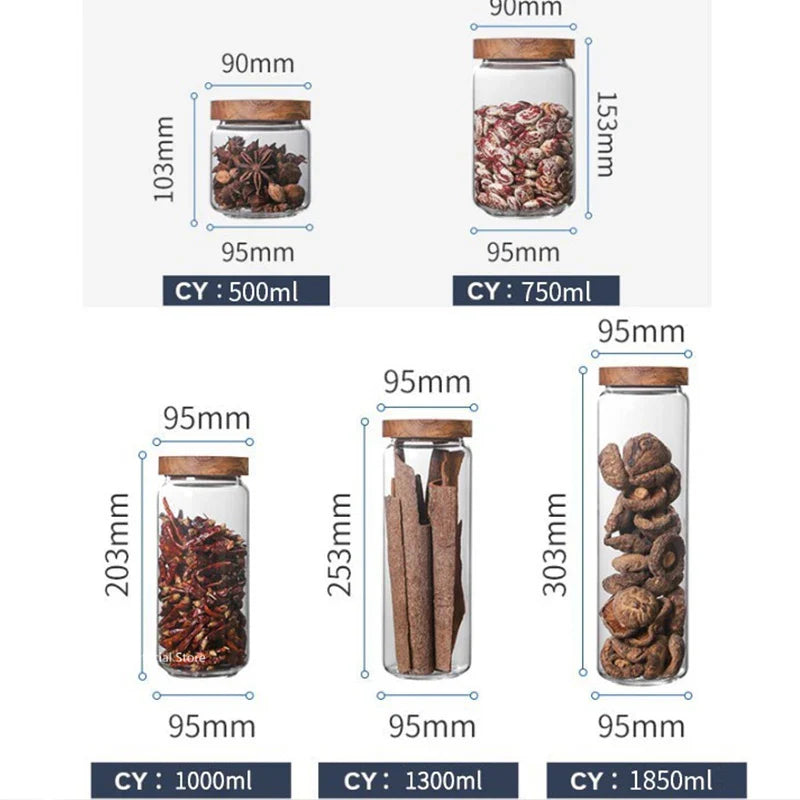 Glass Canisters with Elegant Wood Lids