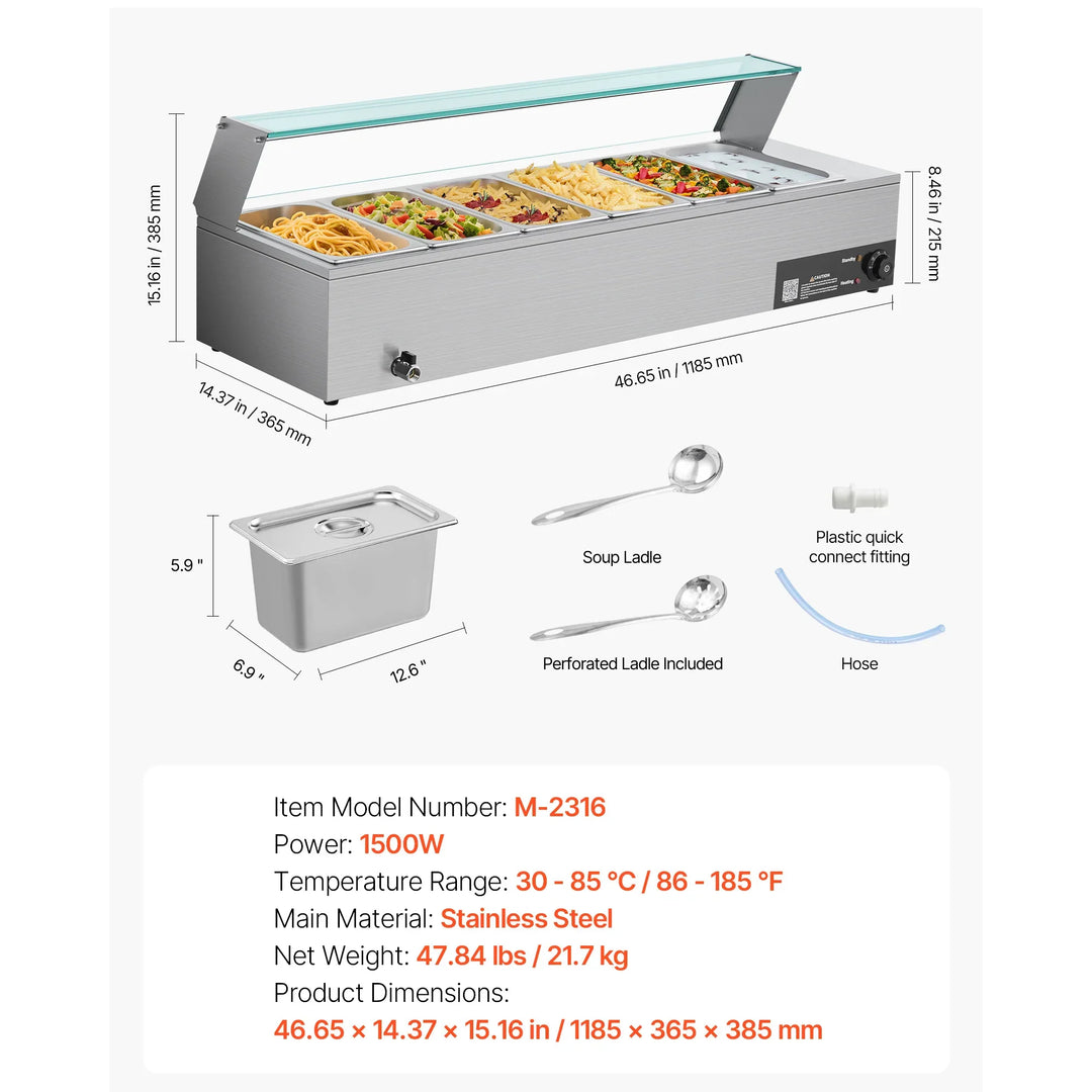 SucceBuy Commercial Electric Food Warmer Stainless Steel Buffet Bain Marie