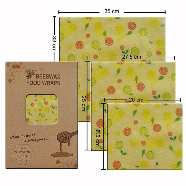 Beeswax food wrap set with light green citrus and lime pattern, three size sheets