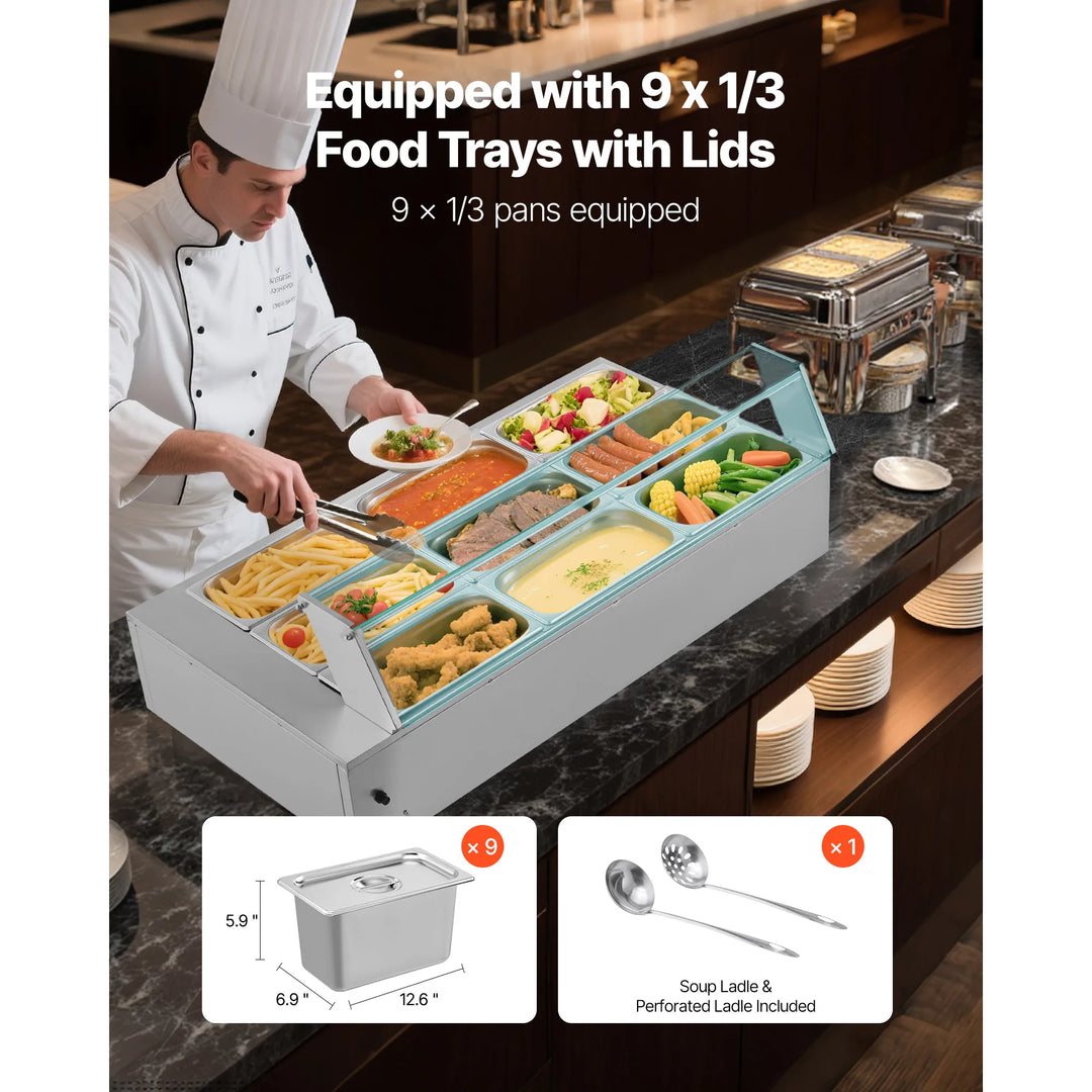 SucceBuy Commercial Electric Food Warmer Stainless Steel Buffet Bain Marie