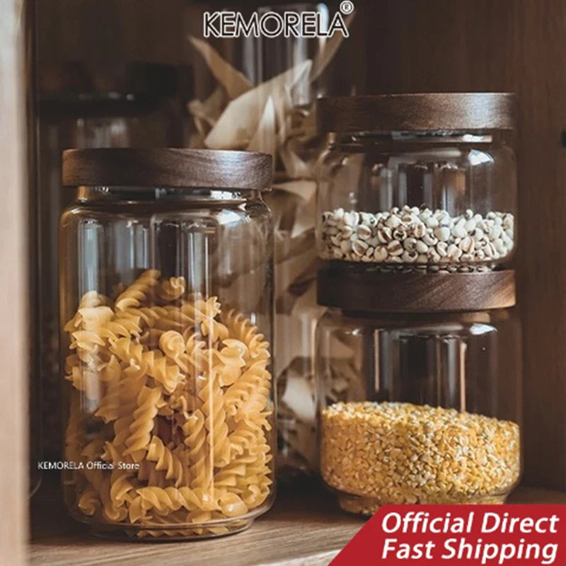 Glass Canisters with Elegant Wood Lids