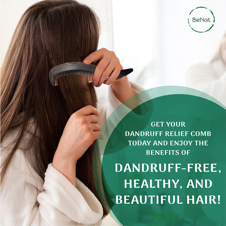 Healthy scalp comb brushing hair, dark brown handle with fine teeth