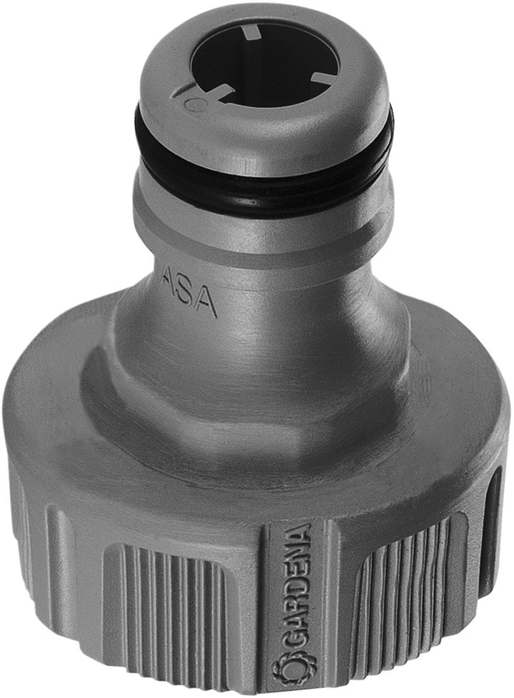 Faucet quick adapter with internal bayonet-style opening, metal gray finish