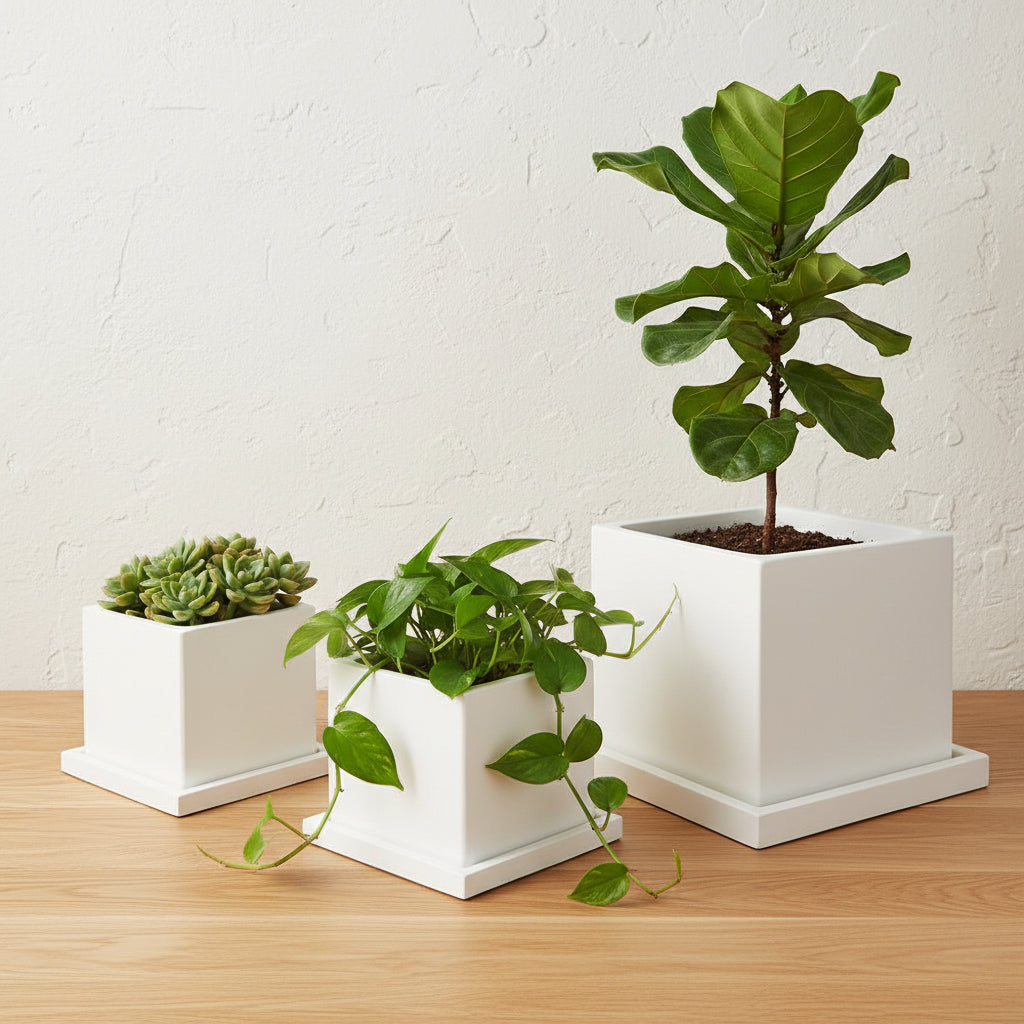 Concrete Square Planter: White — , [material], Port Living Co.