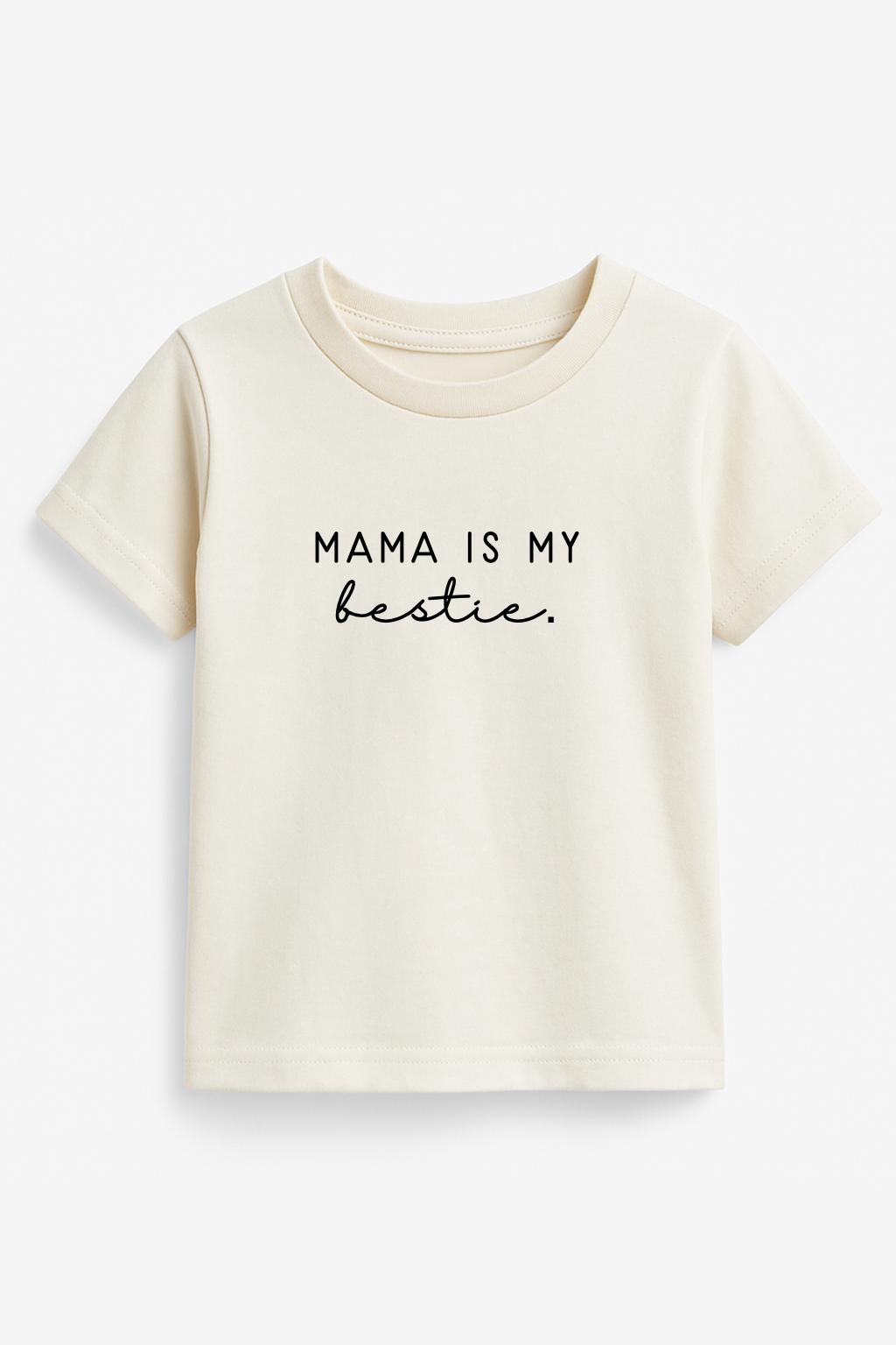 Kids organic T-shirt, light cream, short sleeves, 'MAMA IS MY bestie.' print