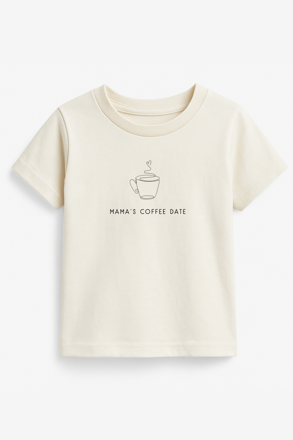 Kids organic T-shirt in cream with crew neck and coffee-cup 'MAMA'S COFFEE DATE' print