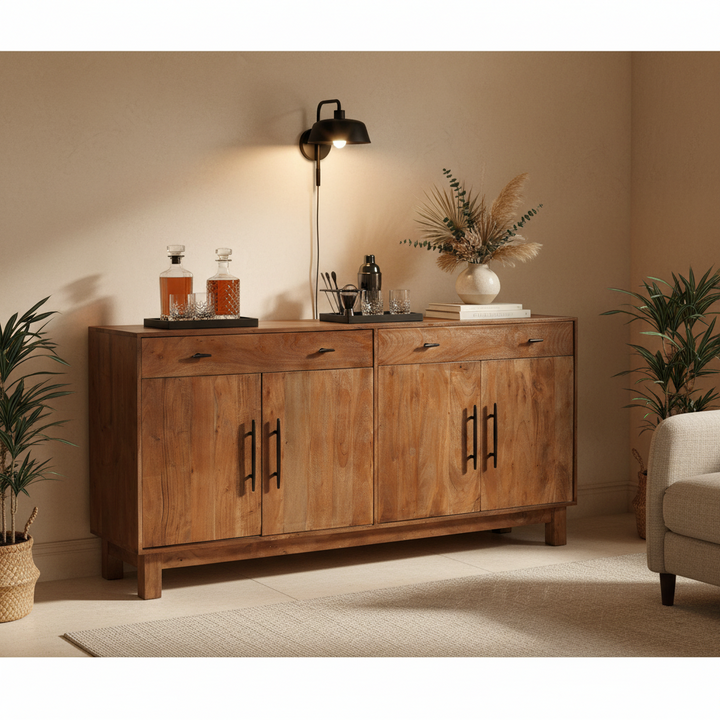 Sparrow Solid Wood 4 Door Sideboard Buffet Cabinet - Brown