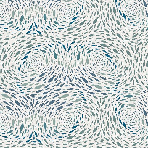 Bowl cover set fabric with light aqua speckled pattern.