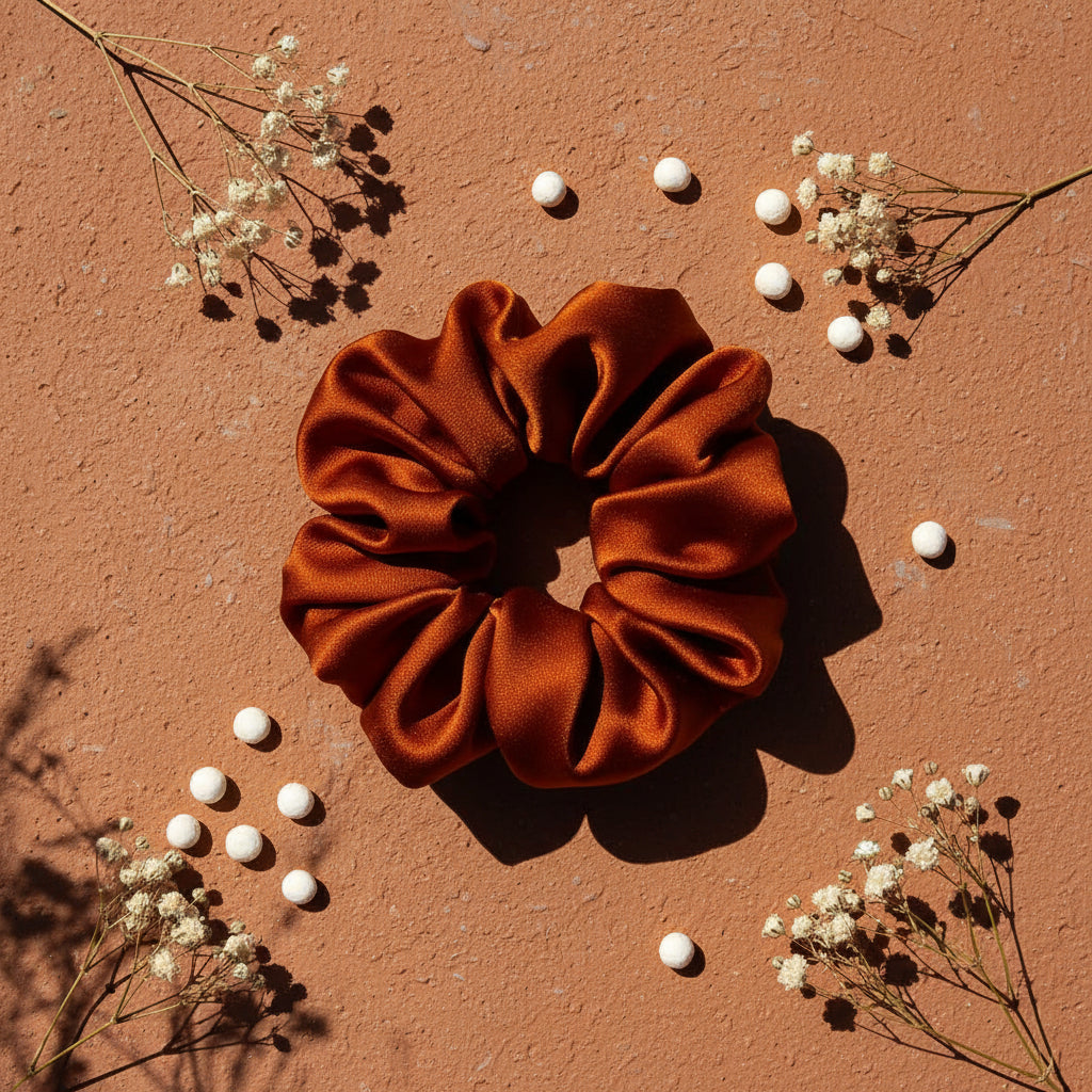 Upcycled Rust Satin Scrunchie