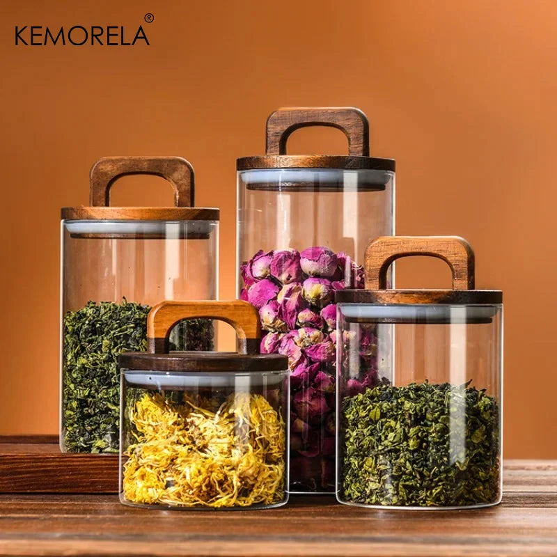 Glass Storage Jar with Natural Wood Lid