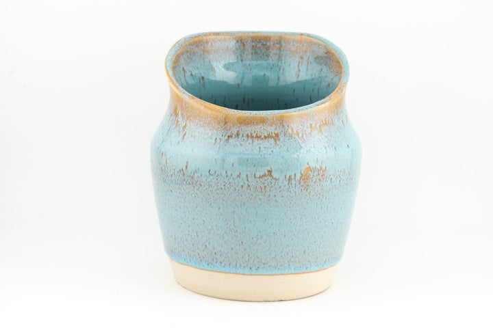 Ceramic dried flower sconce with side opening, light blue glaze with speckled finish