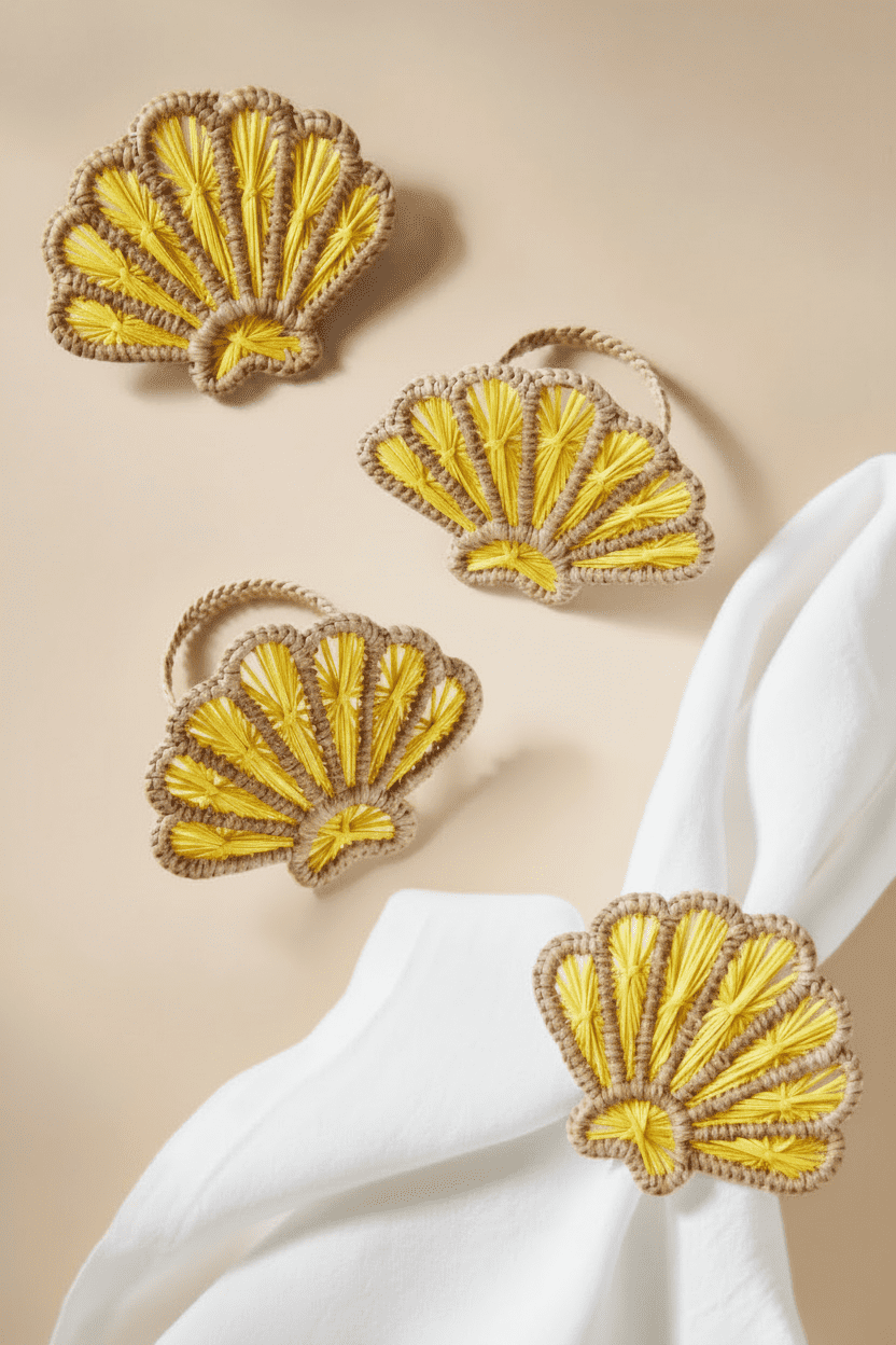 Shell Handwoven Iraca Napkin Rings — Napkin Ring, [material], MacondoForever