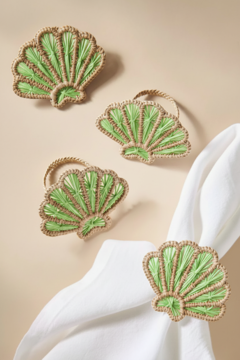 Shell Handwoven Iraca Napkin Rings
