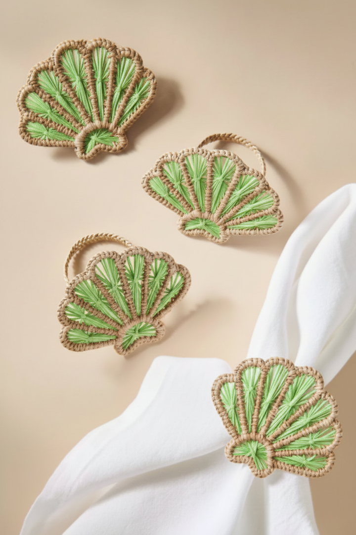 Shell Handwoven Iraca Napkin Rings