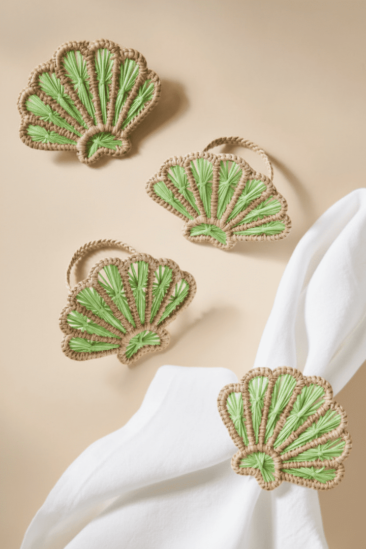 Shell Handwoven Iraca Napkin Rings — Napkin Ring, [material], MacondoForever