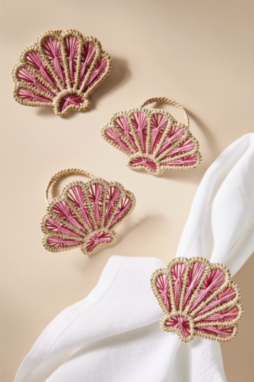 Shell Handwoven Iraca Napkin Rings