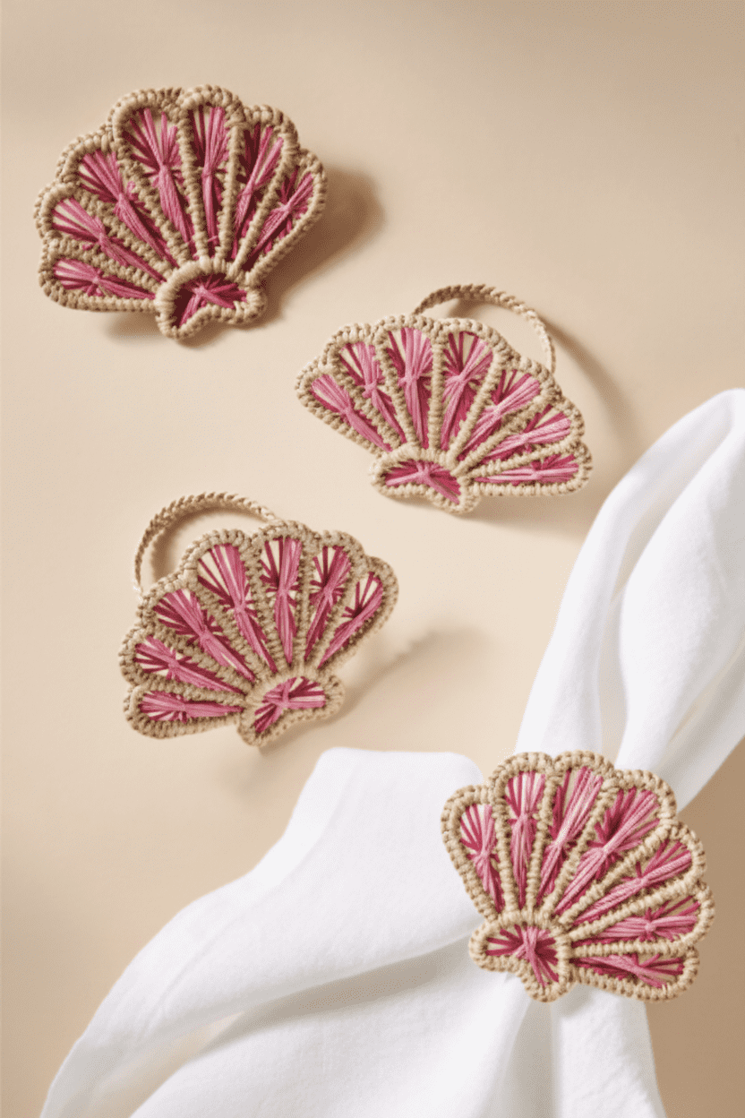 Shell Handwoven Iraca Napkin Rings — Napkin Ring, [material], MacondoForever