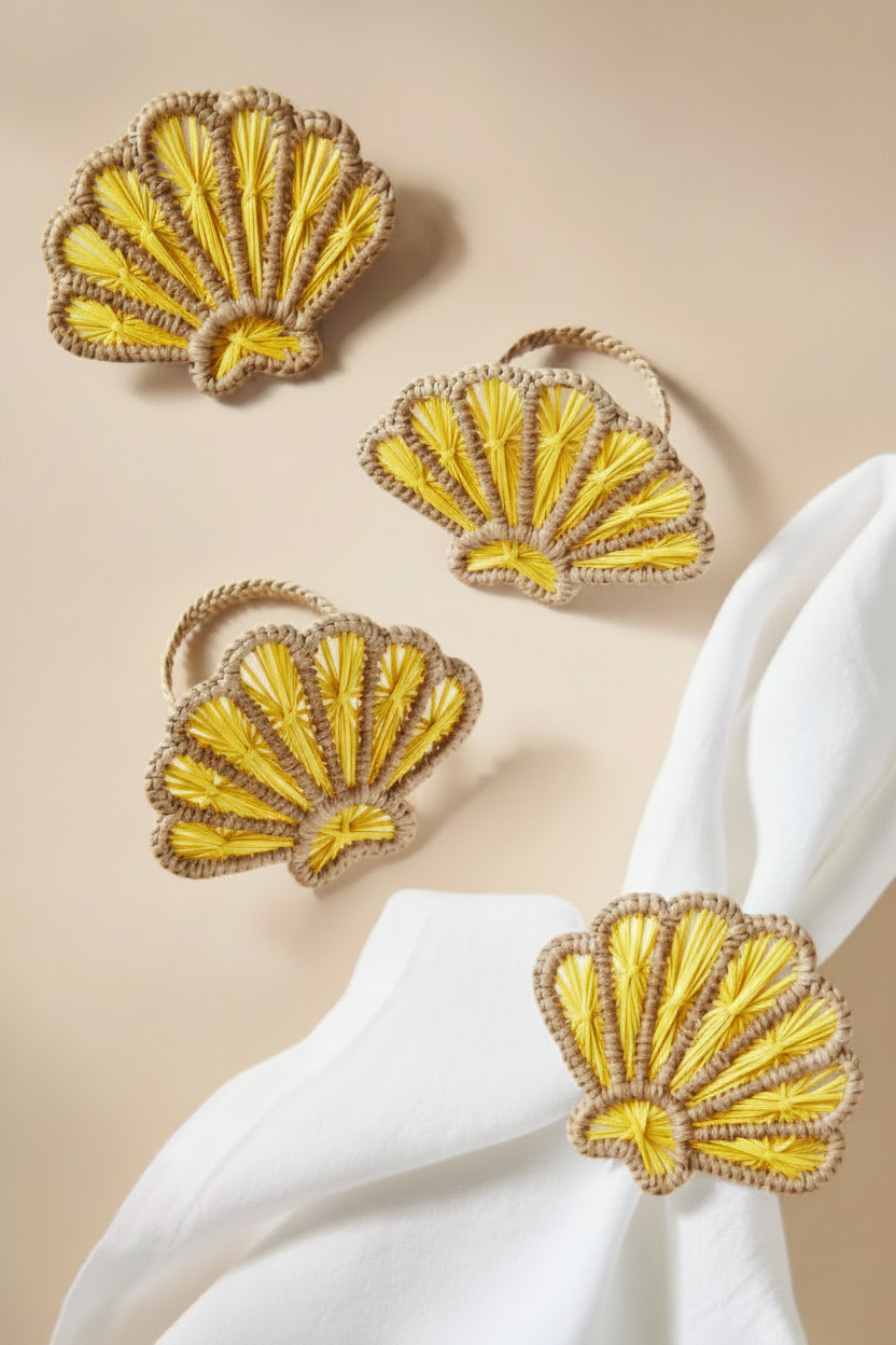 Shell Handwoven Iraca Napkin Rings