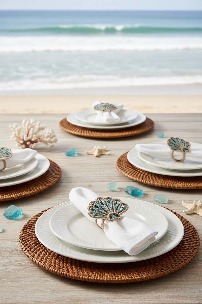 Shell Handwoven Iraca Napkin Rings