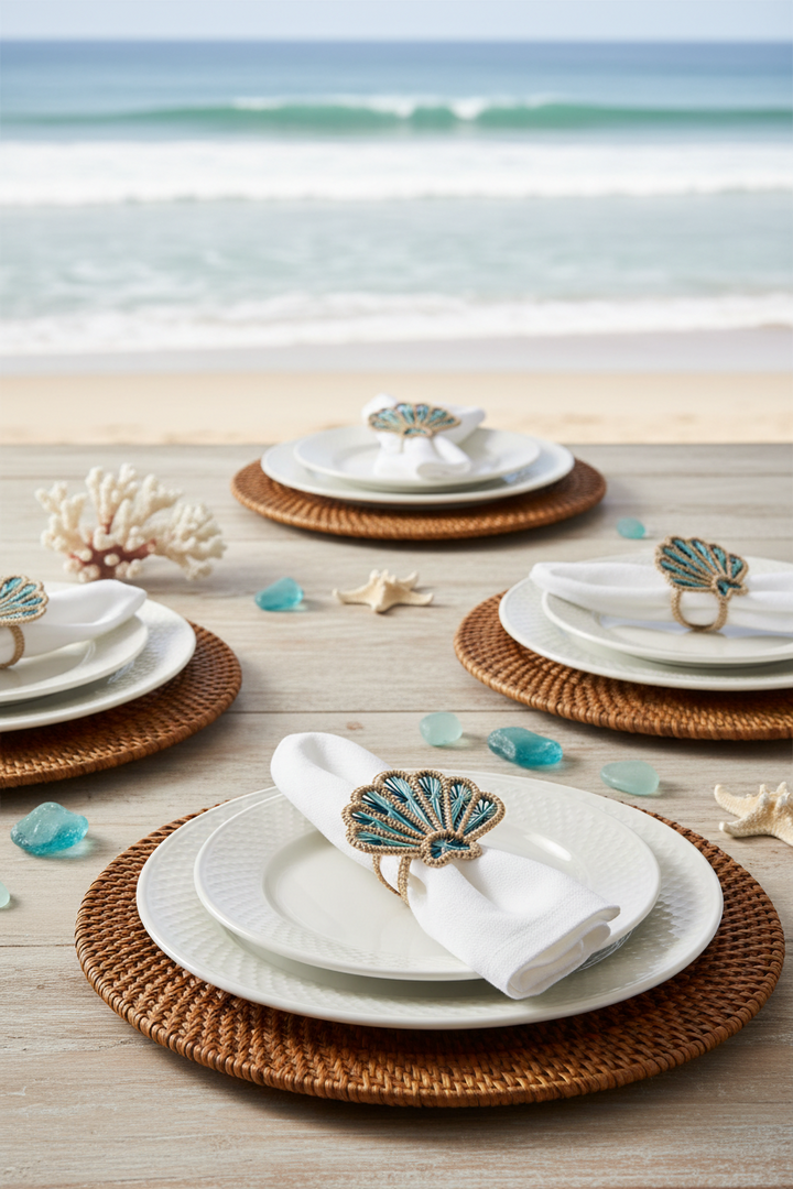 Shell Handwoven Iraca Napkin Rings