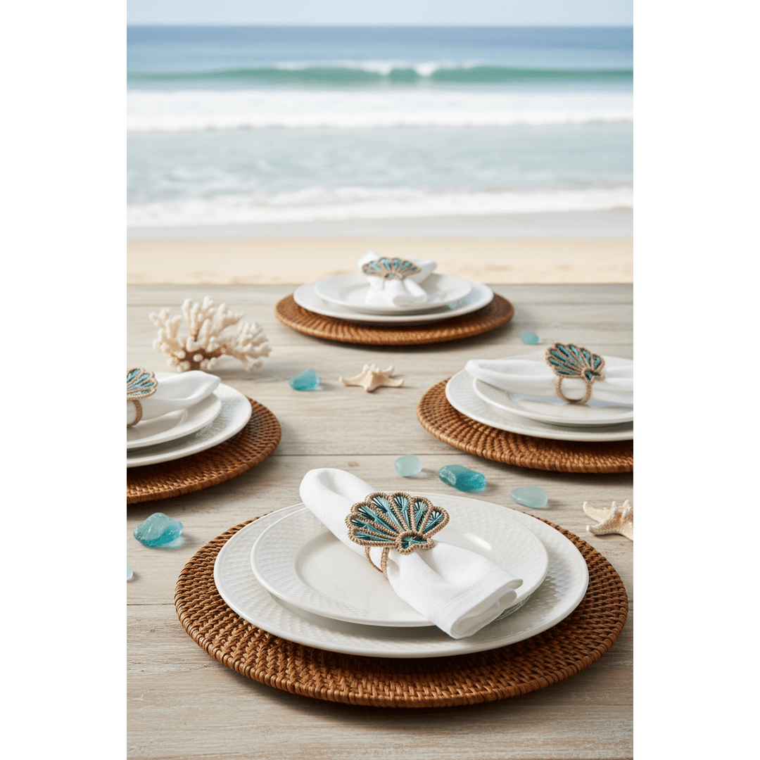 Shell Handwoven Iraca Napkin Rings — Napkin Ring, [material], MacondoForever