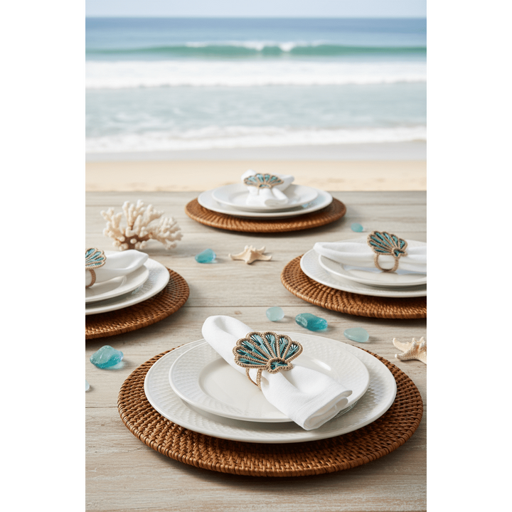 Shell Handwoven Iraca Napkin Rings — Napkin Ring, [material], MacondoForever