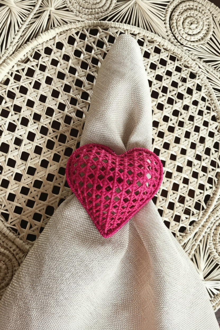 Criss-Cross Heart Handwoven Iraca Napkin Ring