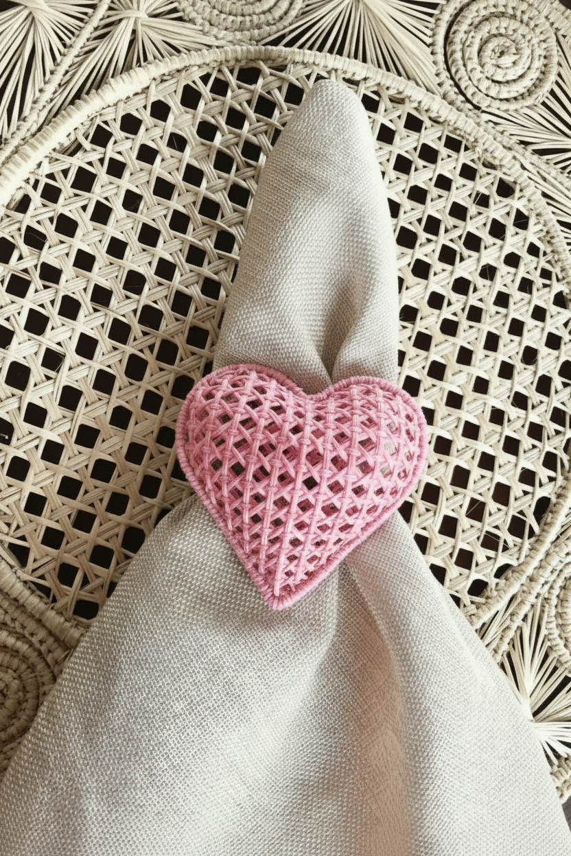 Criss-Cross Heart Handwoven Iraca Napkin Ring