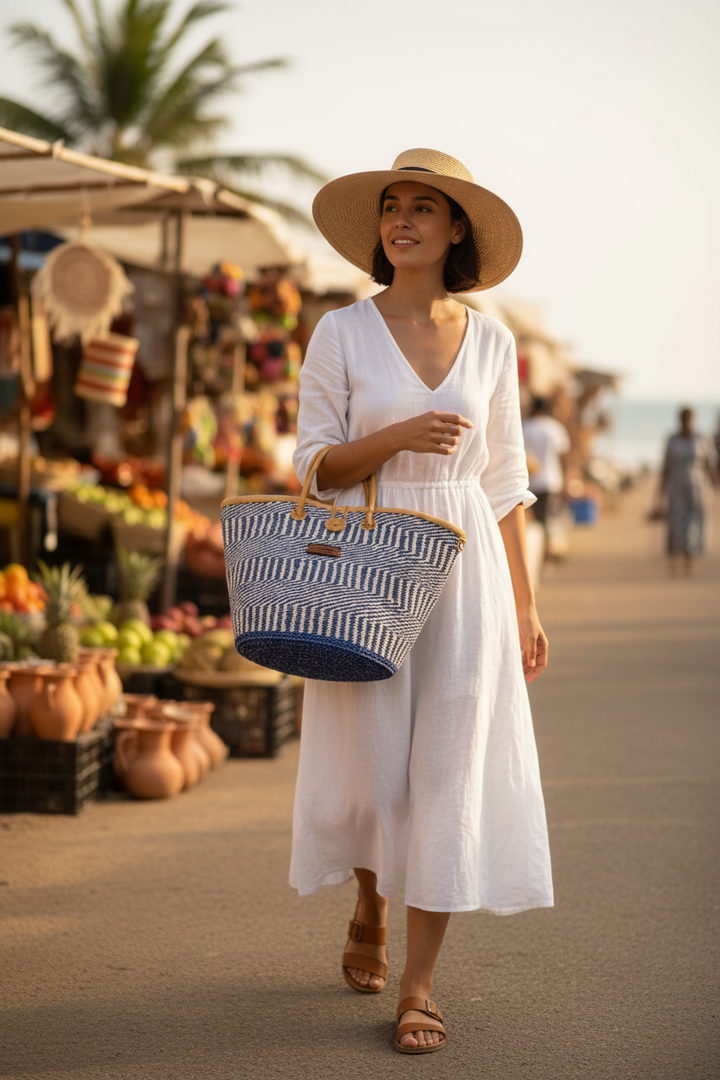 Ripples of Nourishment Handmade Sisal Straw Basket Tote Bag