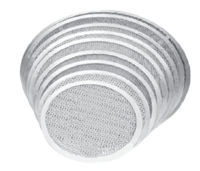 Seamless metal pizza screen, 14-inch round mesh disk with fine grid surface