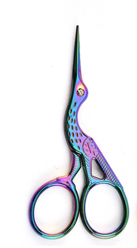 Crain butterfly craft scissors, rainbow metal with patterned finger holes