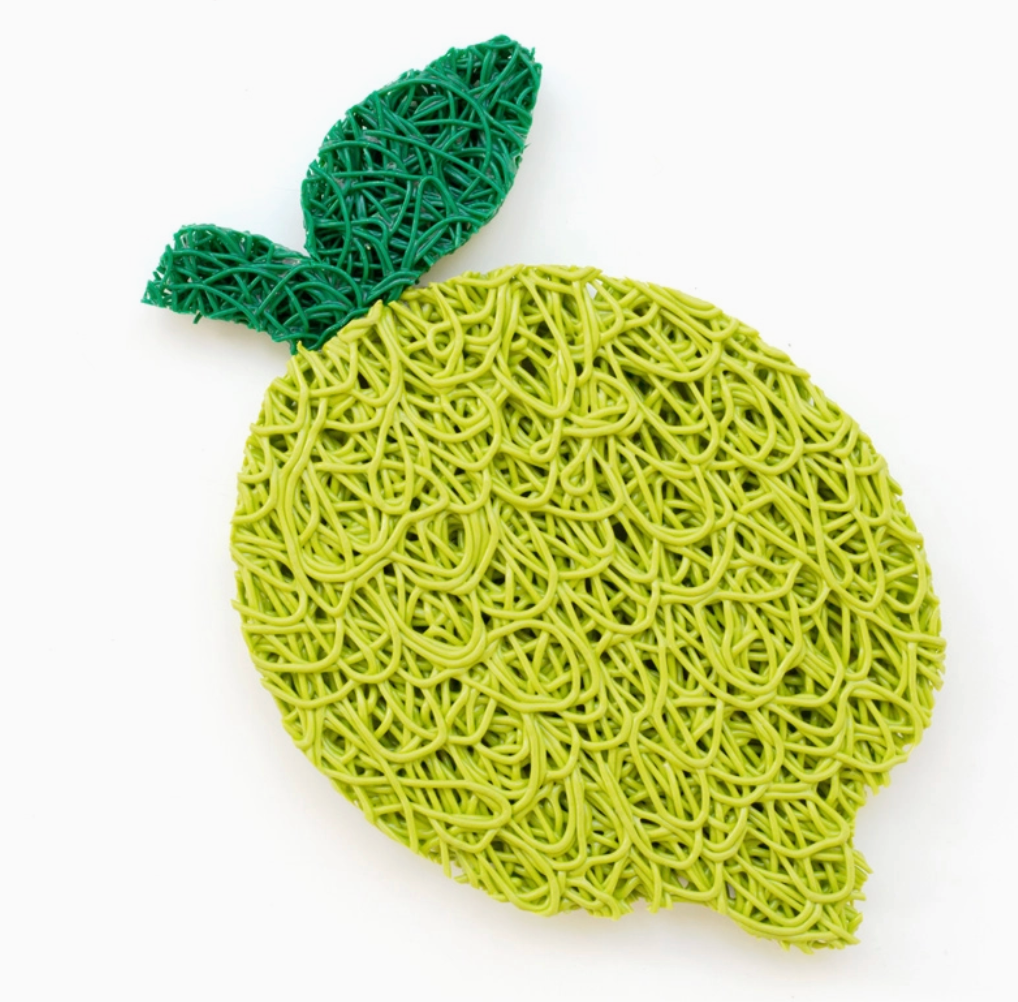 Soap saver pads, lime green string scrub pad in leaf shape