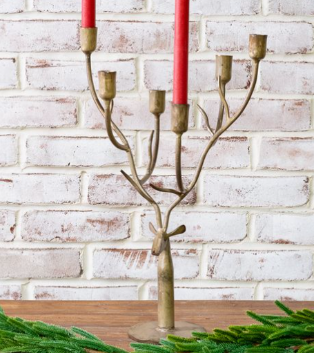 Gold-tone antler-style candle holder with three candle cups