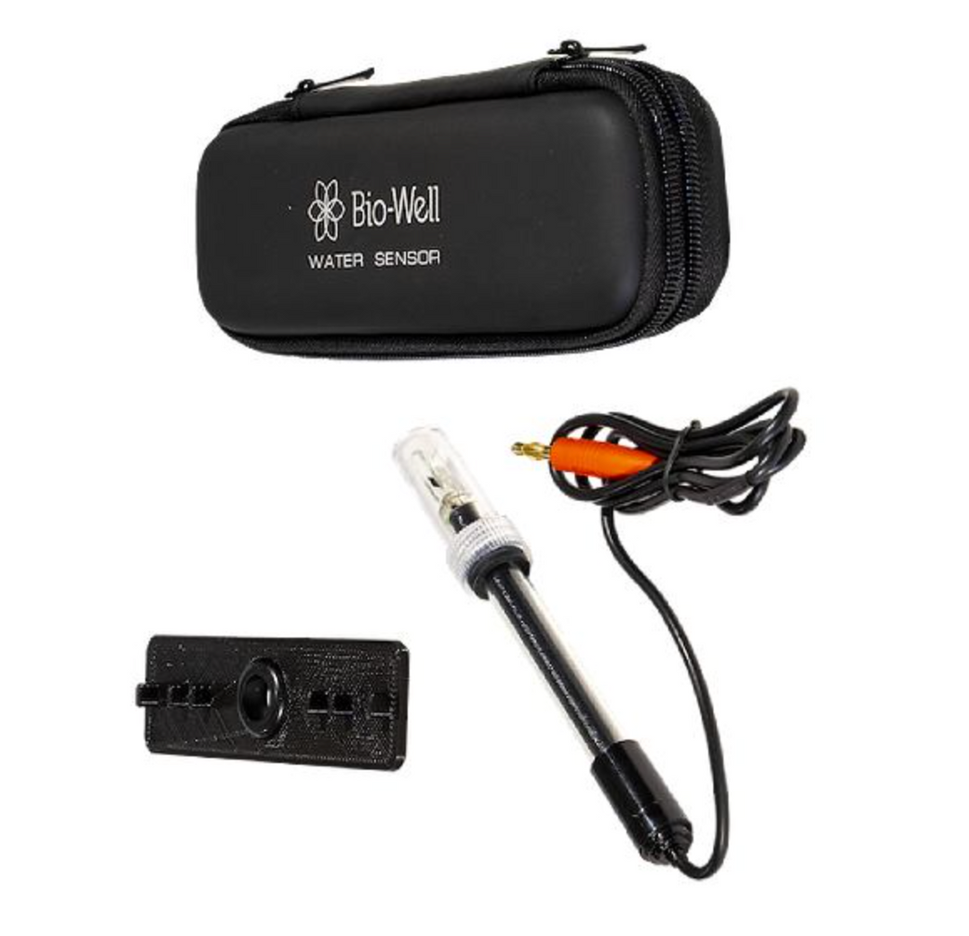 Water sensor kit with black zip case, probe with cable, and connector wires