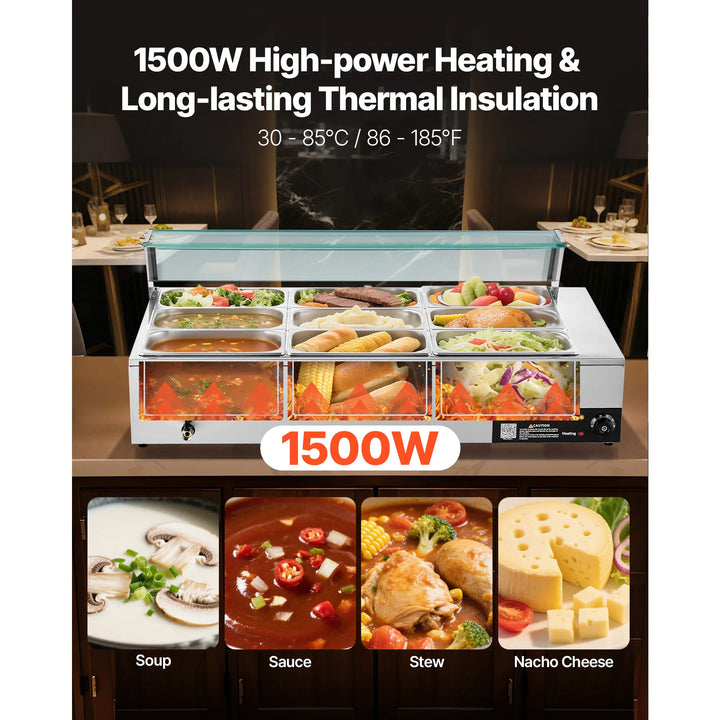 SucceBuy Commercial Electric Food Warmer Stainless Steel Buffet Bain Marie
