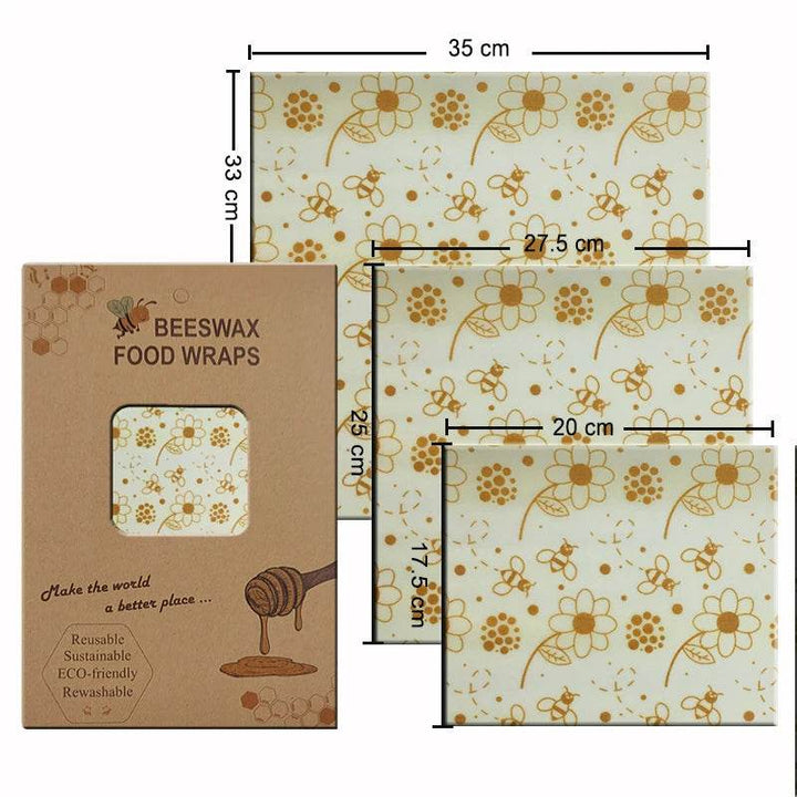 Set of 3 beeswax food wraps, yellow floral and bee square covers