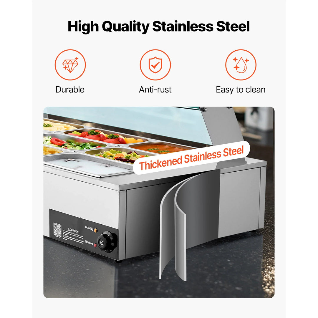 SucceBuy Commercial Electric Food Warmer Stainless Steel Buffet Bain Marie