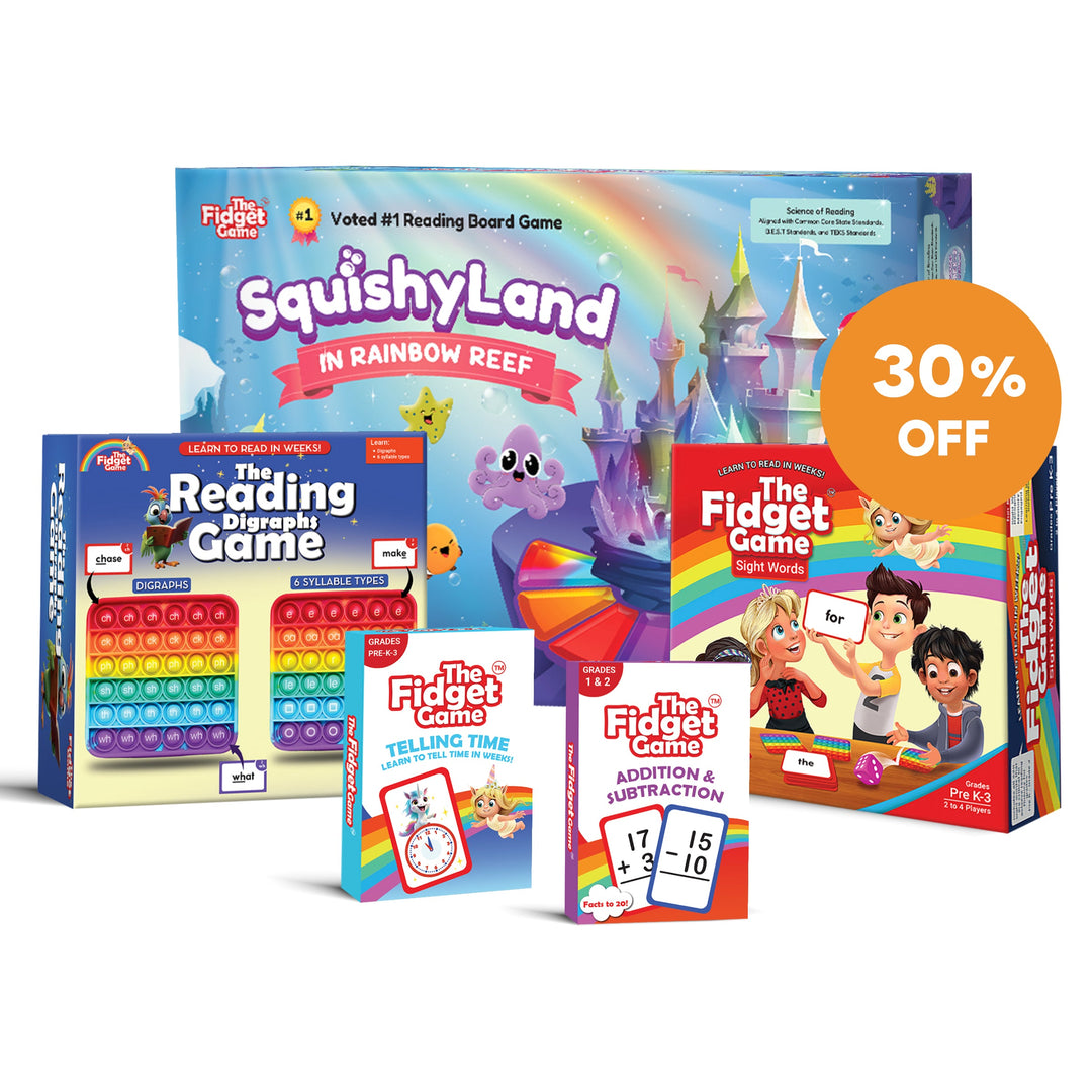 Reading digraphs board game set with SquishyLand and Fidget game cards